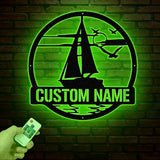 Personalized Sailboat Metal Wall Art With Led Lights, Custom Sail Boat Sign, Lake House Decor, Sailing Boat Art, Housewarming Gifts