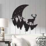 Deer Moon Forest Metal Wall Art With LED Light, Deer Hunter Metal Sign Decoration For Room, Deer Hunting Metal LED Decor, Deer Moon Fores