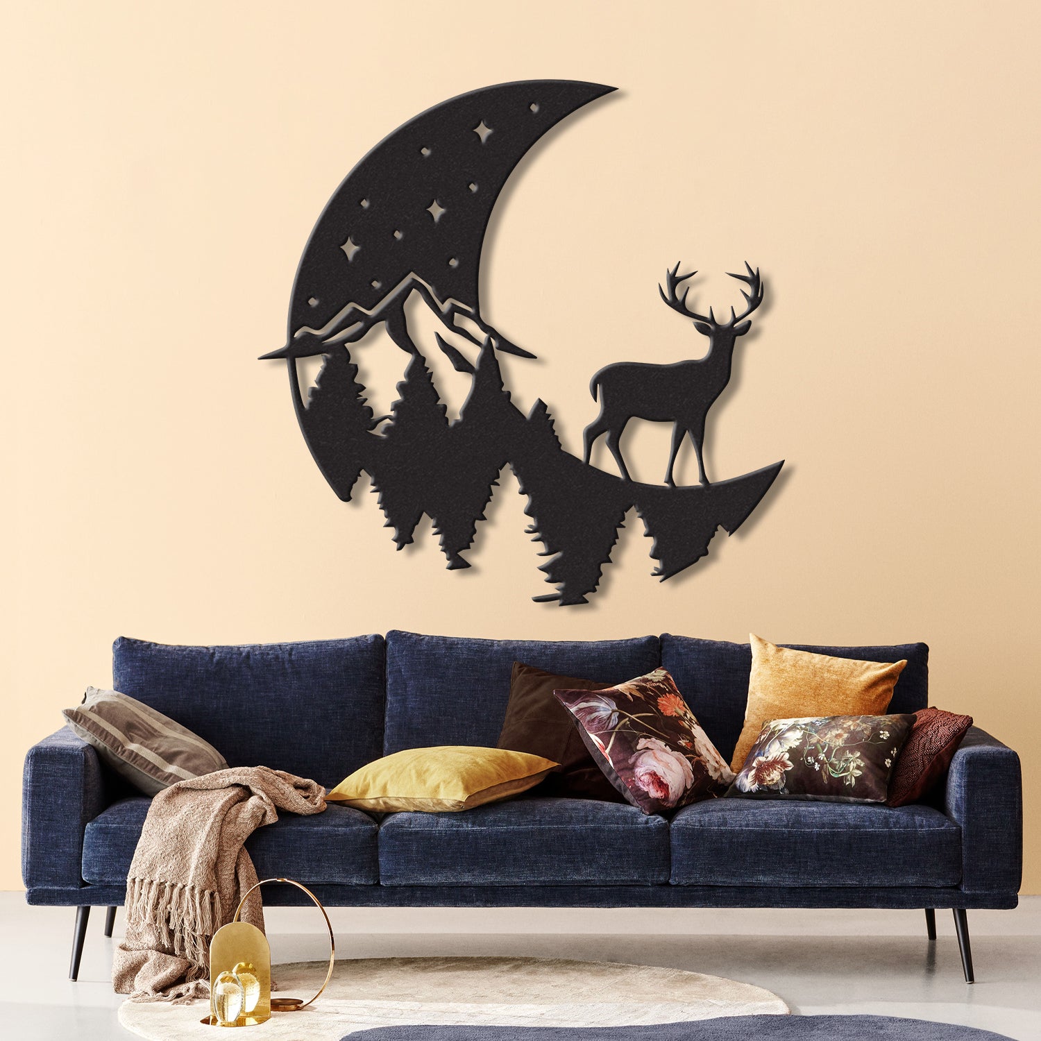 Deer Moon Forest Metal Wall Art With LED Light, Deer Hunter Metal Sign Decoration For Room, Deer Hunting Metal LED Decor, Deer Moon Fores