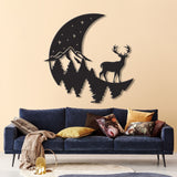 Deer Moon Forest Metal Wall Art With LED Light, Deer Hunter Metal Sign Decoration For Room, Deer Hunting Metal LED Decor, Deer Moon Fores