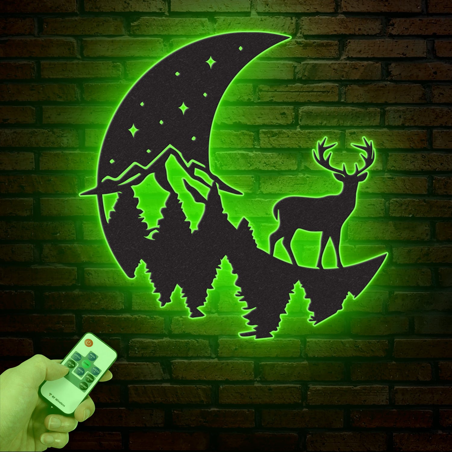 Deer Moon Forest Metal Wall Art With LED Light, Deer Hunter Metal Sign Decoration For Room, Deer Hunting Metal LED Decor, Deer Moon Fores