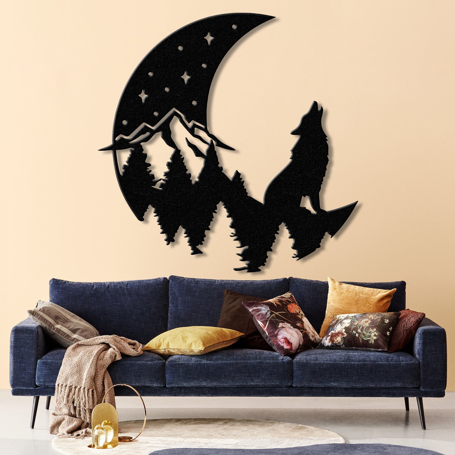 Wolf Howling Under The Moon Metal Cabin Sign, Custom Wolf Name Sign, Family Name Sign, Outdoor Decor Sign, Farm Sign, Metal Cabin Sign