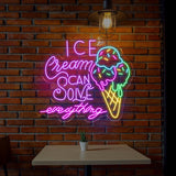 Custom Neon Ice Cream Sign - Ice Cream Can Solve Everything LED Wall Light - Perfect Decor for Cafes, Ice Cream Shops, and Home Kitchens