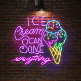 Custom Neon Ice Cream Sign - Ice Cream Can Solve Everything LED Wall Light - Perfect Decor for Cafes, Ice Cream Shops, and Home Kitchens