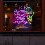 Custom Neon Ice Cream Sign - Ice Cream Can Solve Everything LED Wall Light - Perfect Decor for Cafes, Ice Cream Shops, and Home Kitchens