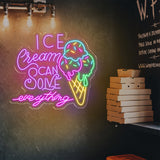 Custom Neon Ice Cream Sign - Ice Cream Can Solve Everything LED Wall Light - Perfect Decor for Cafes, Ice Cream Shops, and Home Kitchens