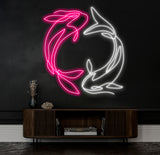 Custom Koi Fish Neon Sign – Yin Yang-Inspired Pink and White LED Wall Art for Home, Office, or Café Decor – Unique Zen Neon Light Gift