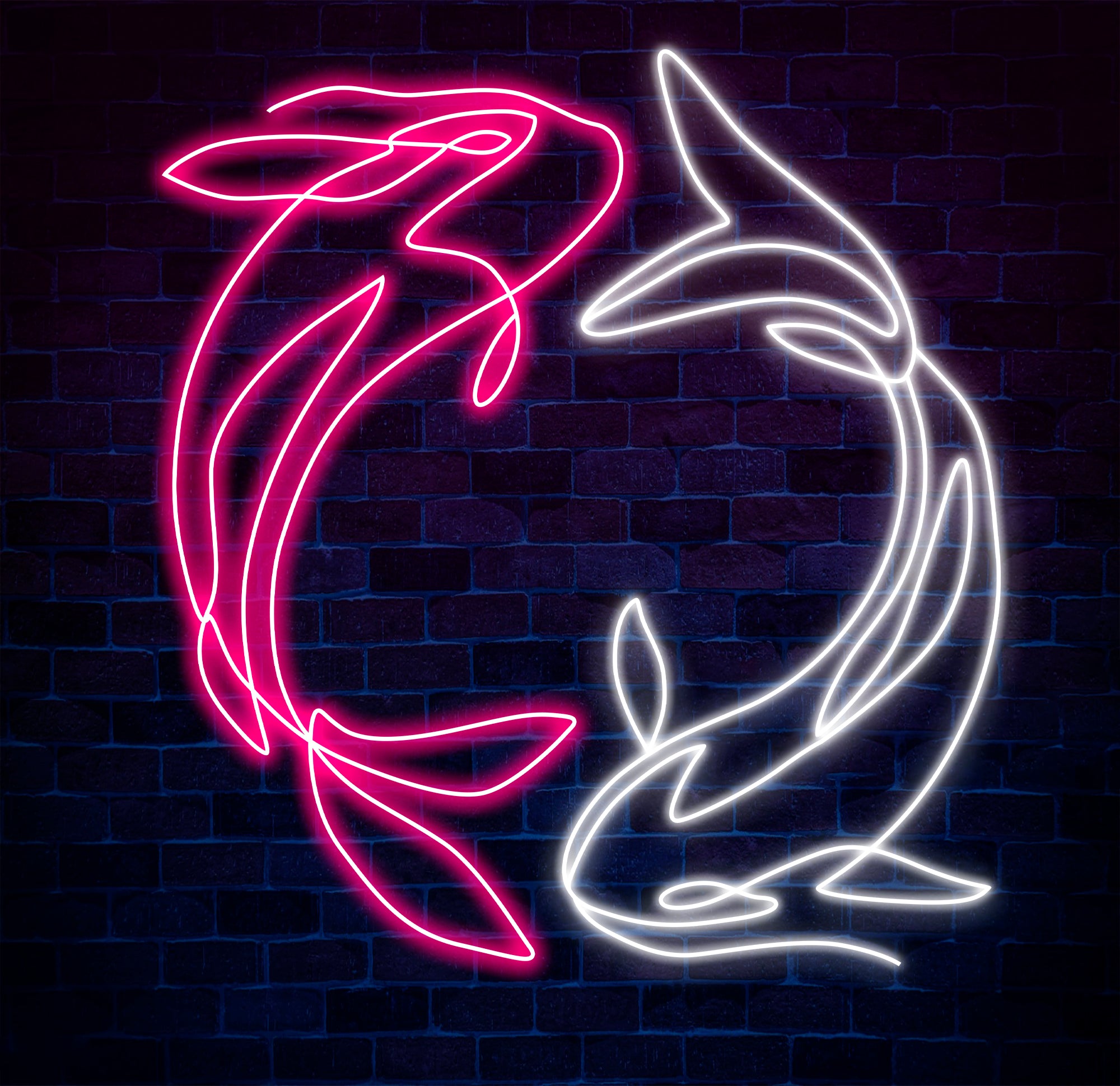 Custom Koi Fish Neon Sign – Yin Yang-Inspired Pink and White LED Wall Art for Home, Office, or Café Decor – Unique Zen Neon Light Gift
