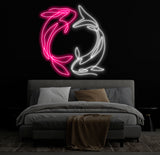 Custom Koi Fish Neon Sign – Yin Yang-Inspired Pink and White LED Wall Art for Home, Office, or Café Decor – Unique Zen Neon Light Gift
