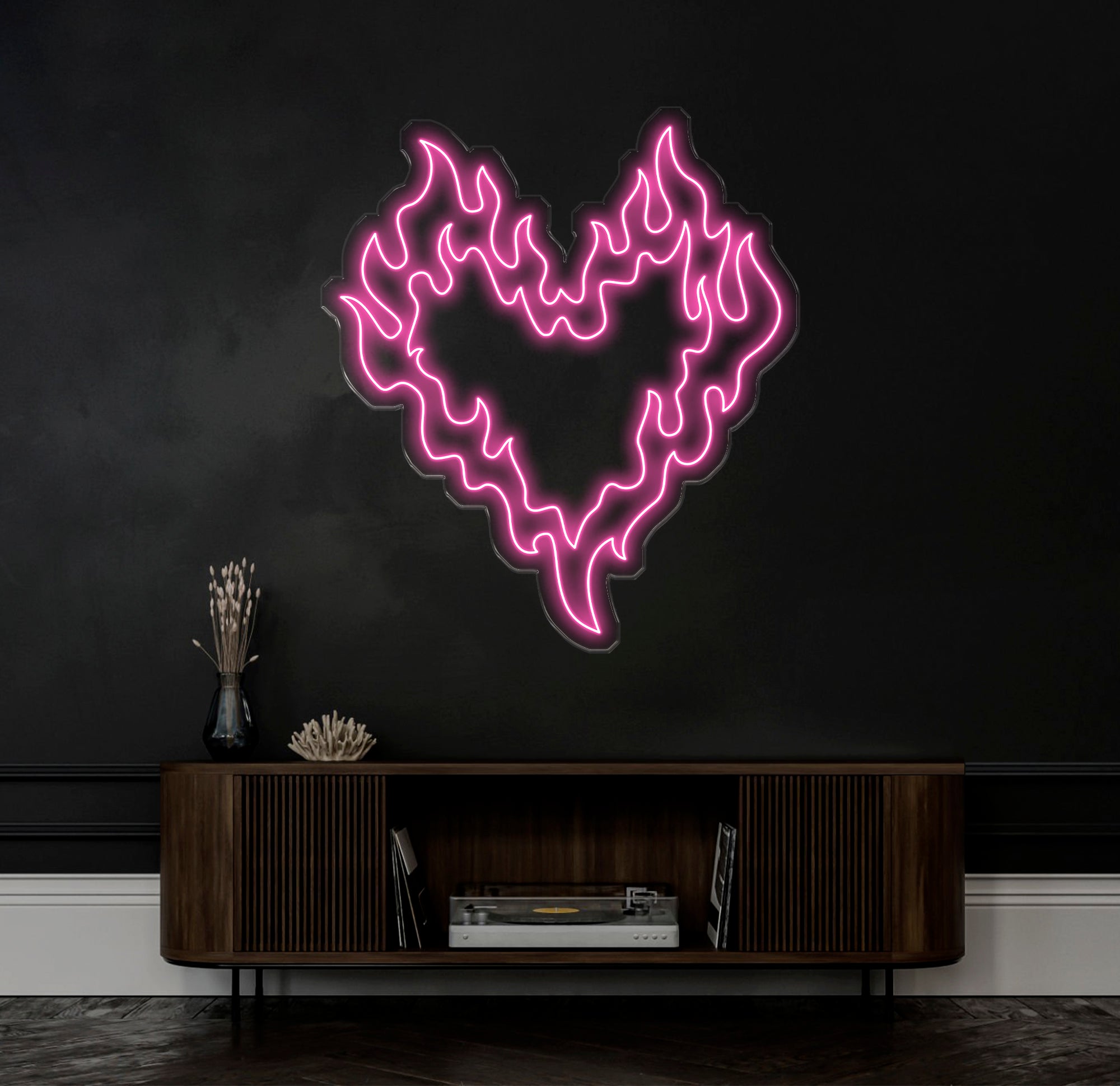 Customizable Flaming Heart LED Neon Sign – Color-Changing Wall Art for Home, Office, or Game Room – Unique Neon Light Gift