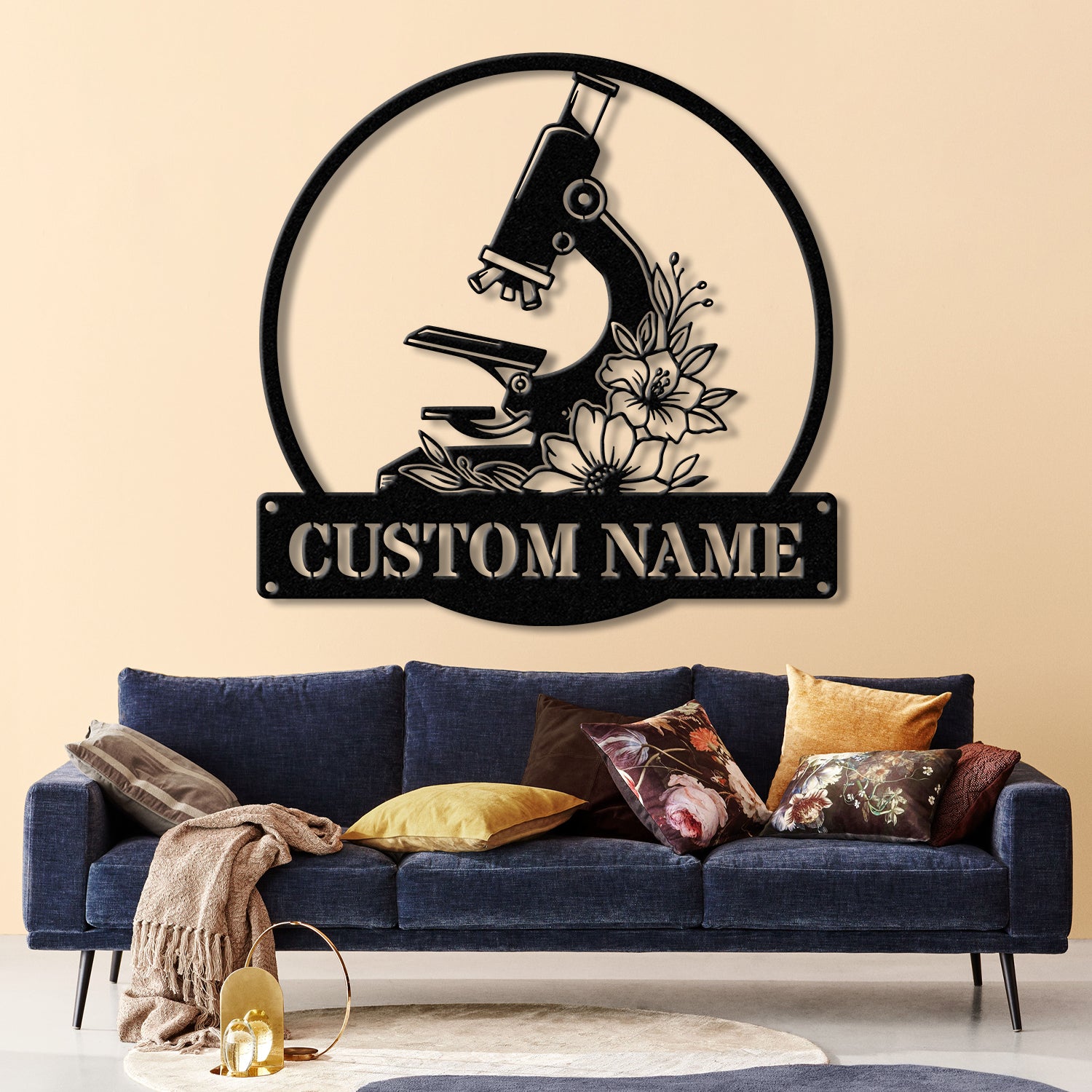 Custom Scientist Microscope Metal Wall Art LED Light, Personalized Biologist Name Sign, Lab Tech Decoration, Gift For Lab Tech Artwork