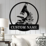 Custom Scientist Microscope Metal Wall Art LED Light, Personalized Biologist Name Sign, Lab Tech Decoration, Gift For Lab Tech Artwork