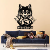 Personalized Wolf Howling Metal Cabin Sign, Custom Wolf Name Sign, Family Name Sign, Outdoor Decor Sign, Farm Sign, Custom Metal Cabin Sign