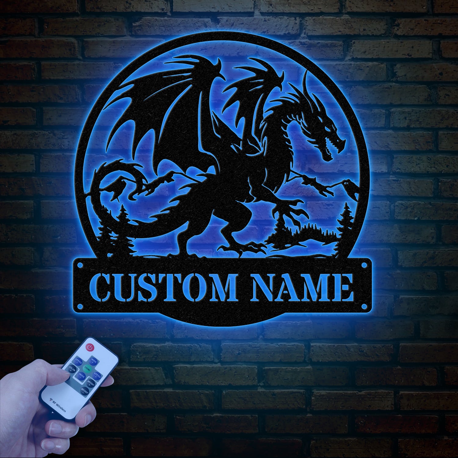 Custom Dragon Metal Art with Led Light, Dragon Name House Sign, Dragon Metal Sign, Boy Room Decor, Dragon Lover Gift, Gaming Room Decor