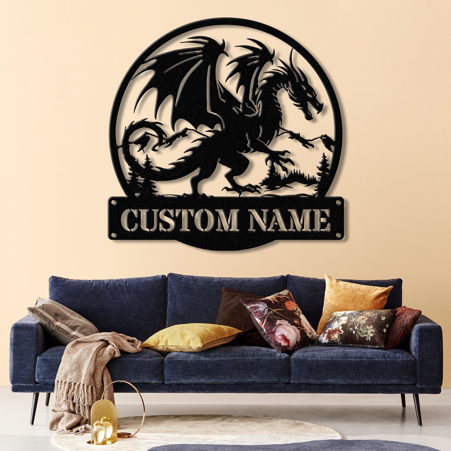 Custom Dragon Metal Art with Led Light, Dragon Name House Sign, Dragon Metal Sign, Boy Room Decor, Dragon Lover Gift, Gaming Room Decor
