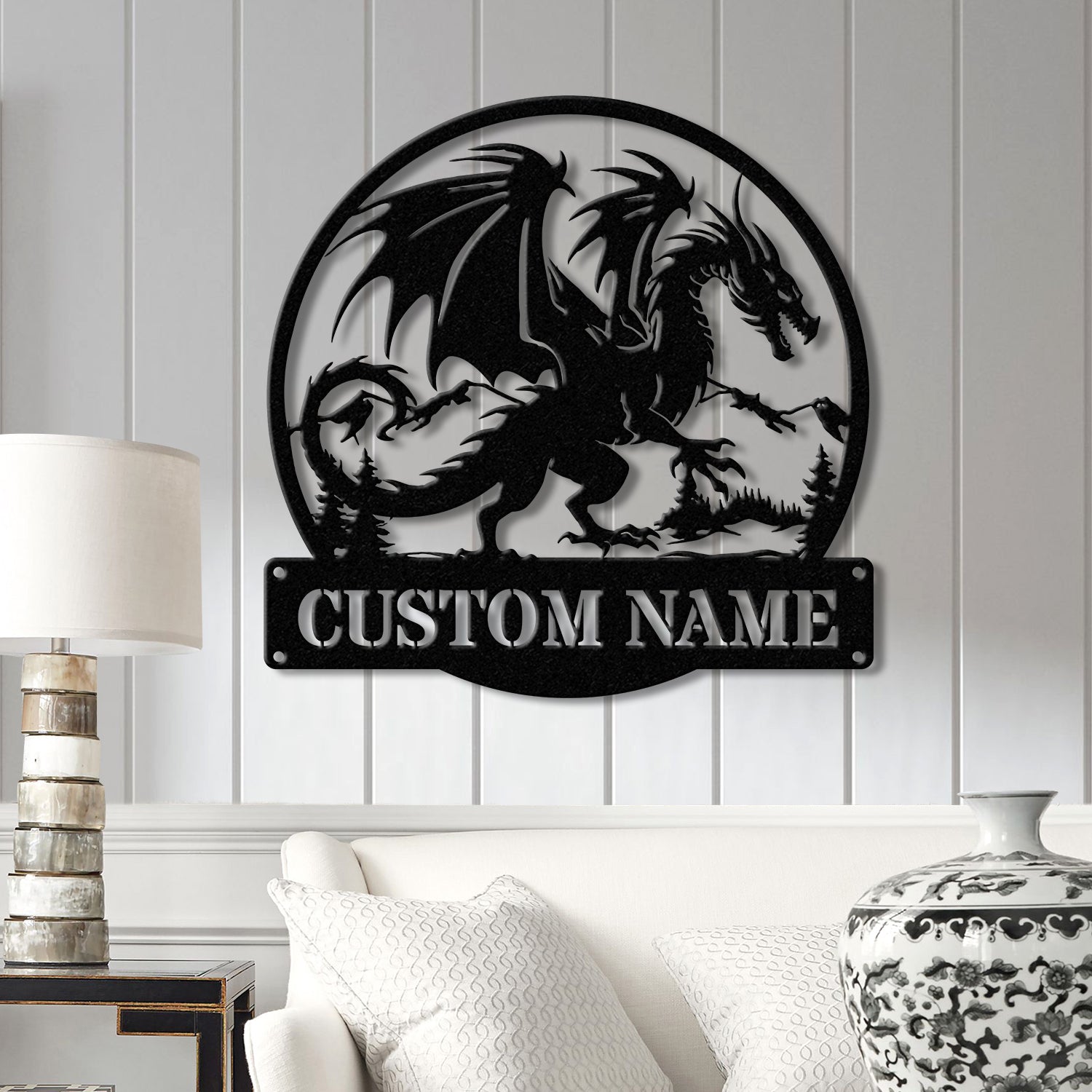 Custom Dragon Metal Art with Led Light, Dragon Name House Sign, Dragon Metal Sign, Boy Room Decor, Dragon Lover Gift, Gaming Room Decor