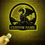 Custom Dragon Metal Art with Led Light, Dragon Name House Sign, Dragon Metal Sign, Boy Room Decor, Dragon Lover Gift, Gaming Room Decor