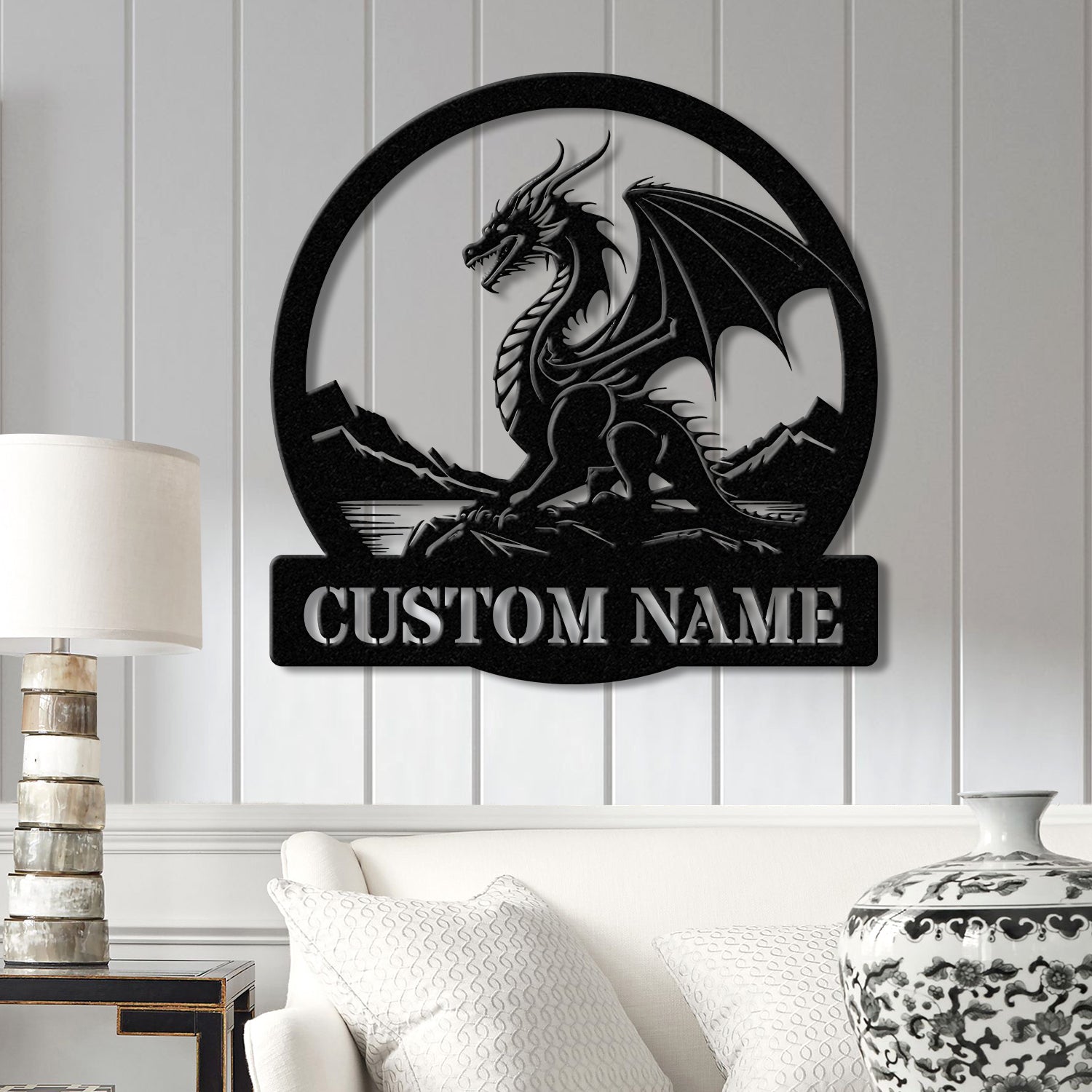 Custom Dragon Metal Art with Led Light, Dragon Name House Sign, Dragon Metal Sign, Boy Room Decor, Dragon Lover Gift, Gaming Room Decor