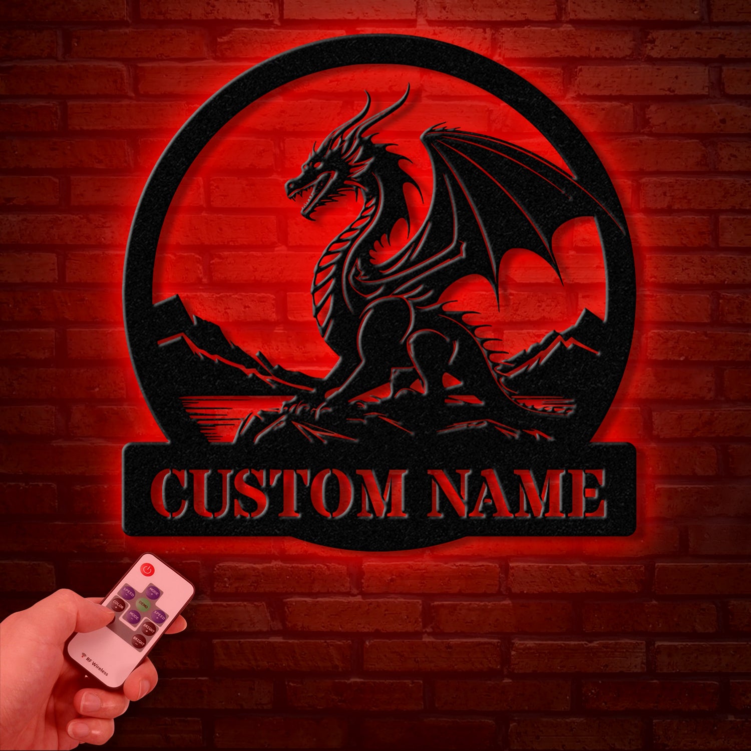 Custom Dragon Metal Art with Led Light, Dragon Name House Sign, Dragon Metal Sign, Boy Room Decor, Dragon Lover Gift, Gaming Room Decor