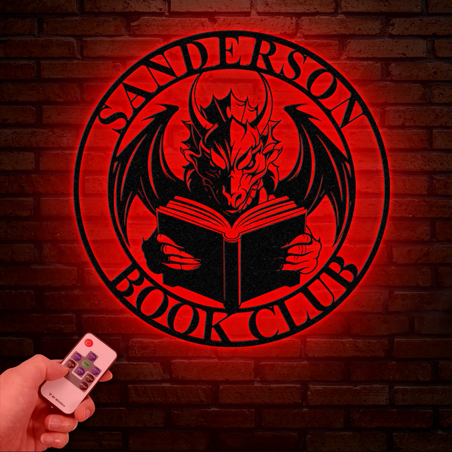 Custom Book Dragon Metal Sign with Led Lights, Personalized Bookish Dragon Wall Art, Book Lover Gifts, Reading Gifts, Library Decor