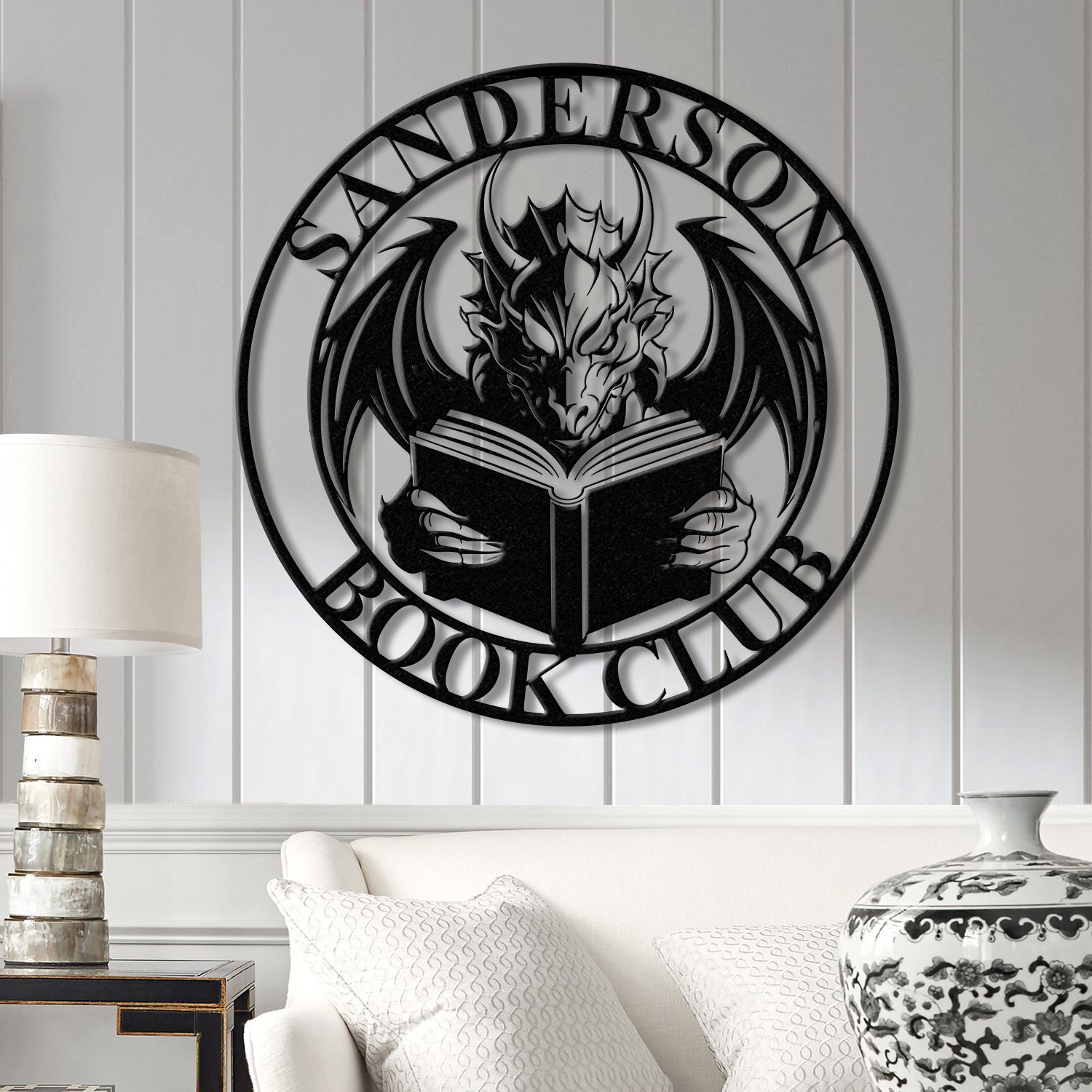 Custom Book Dragon Metal Sign with Led Lights, Personalized Bookish Dragon Wall Art, Book Lover Gifts, Reading Gifts, Library Decor