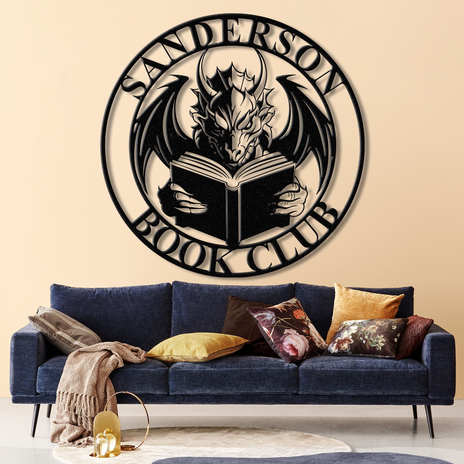 Custom Book Dragon Metal Sign with Led Lights, Personalized Bookish Dragon Wall Art, Book Lover Gifts, Reading Gifts, Library Decor