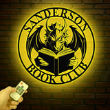 Custom Book Dragon Metal Sign with Led Lights, Personalized Bookish Dragon Wall Art, Book Lover Gifts, Reading Gifts, Library Decor