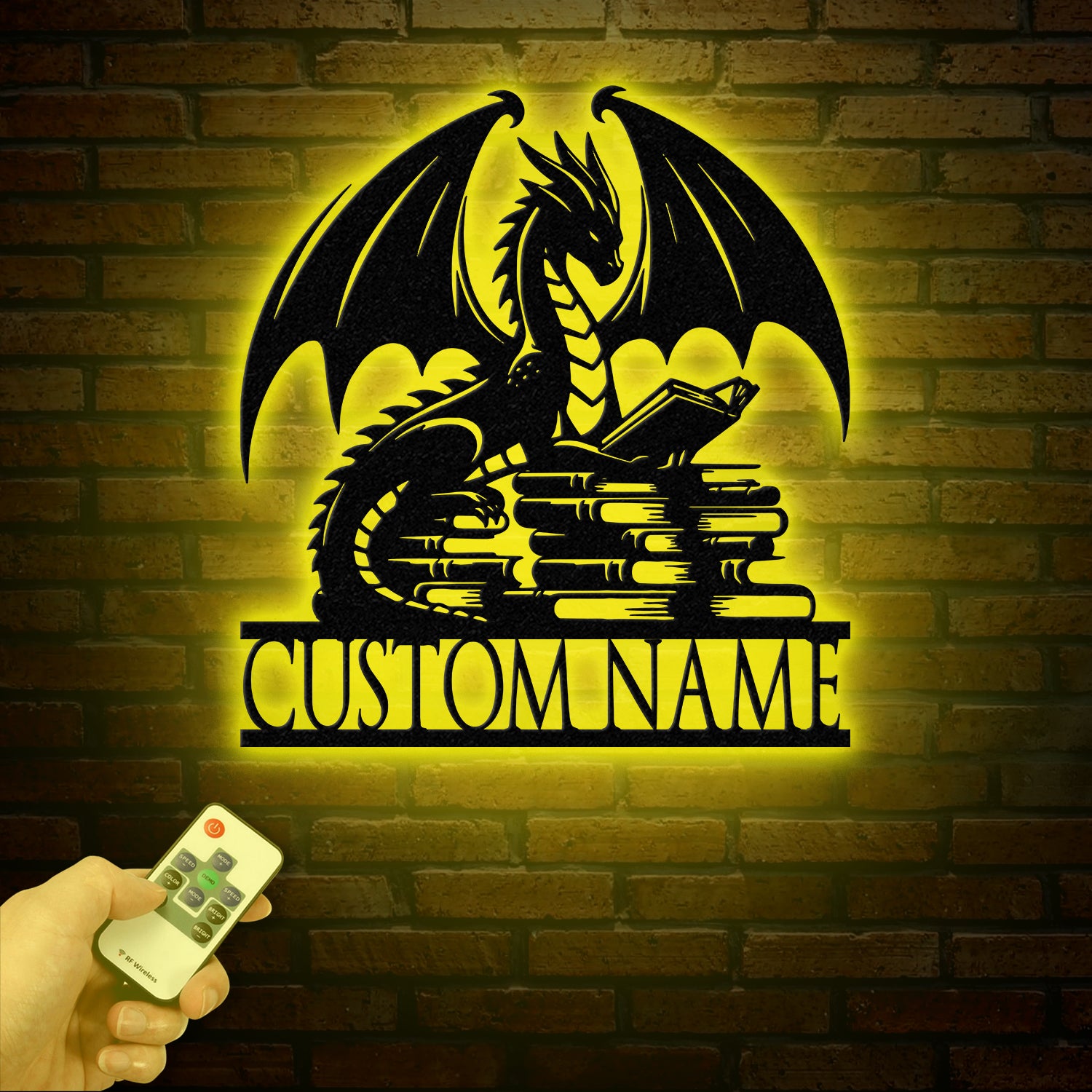 Custom Book Dragon Metal Sign with Led Lights, Personalized Bookish Dragon Wall Art, Book Lover Gifts, Reading Gifts, Library Decor