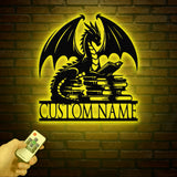Custom Book Dragon Metal Sign with Led Lights, Personalized Bookish Dragon Wall Art, Book Lover Gifts, Reading Gifts, Library Decor
