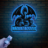 Custom Book Dragon Metal Sign with Led Lights, Personalized Bookish Dragon Wall Art, Book Lover Gifts, Reading Gifts, Library Decor