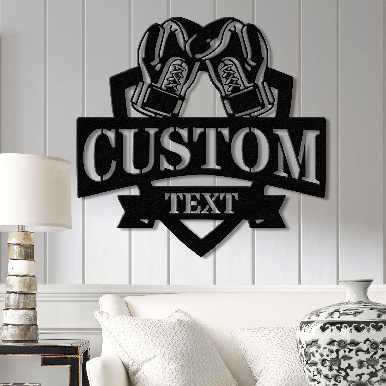 Custom Boxing Gloves Metal Wall Art with LED Light, Personalized Boxer Name Sign, Gym Room Decor, Man Cave Gift, Christmas Birthday Present