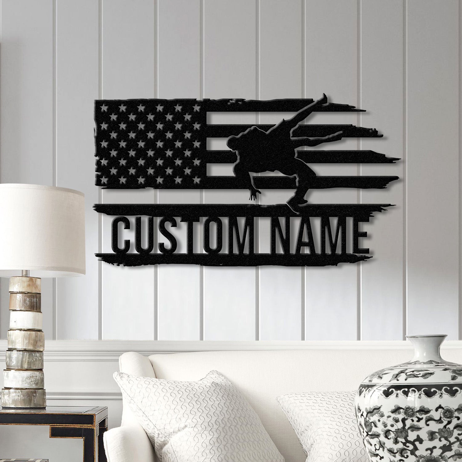 Custom US Wrestling Metal Sign with LED Light, Wrestling Coach Gift, Sports Home Decor, Wrestler Birthday or Christmas Gift, Boys Room Decor