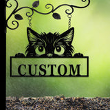Custom Cat Sign with LED Lights - Personalized Cat Name Door Hanger - Metal Peeking Cat Wall Art - Kitten Welcome Sign & Cat Lover Gift