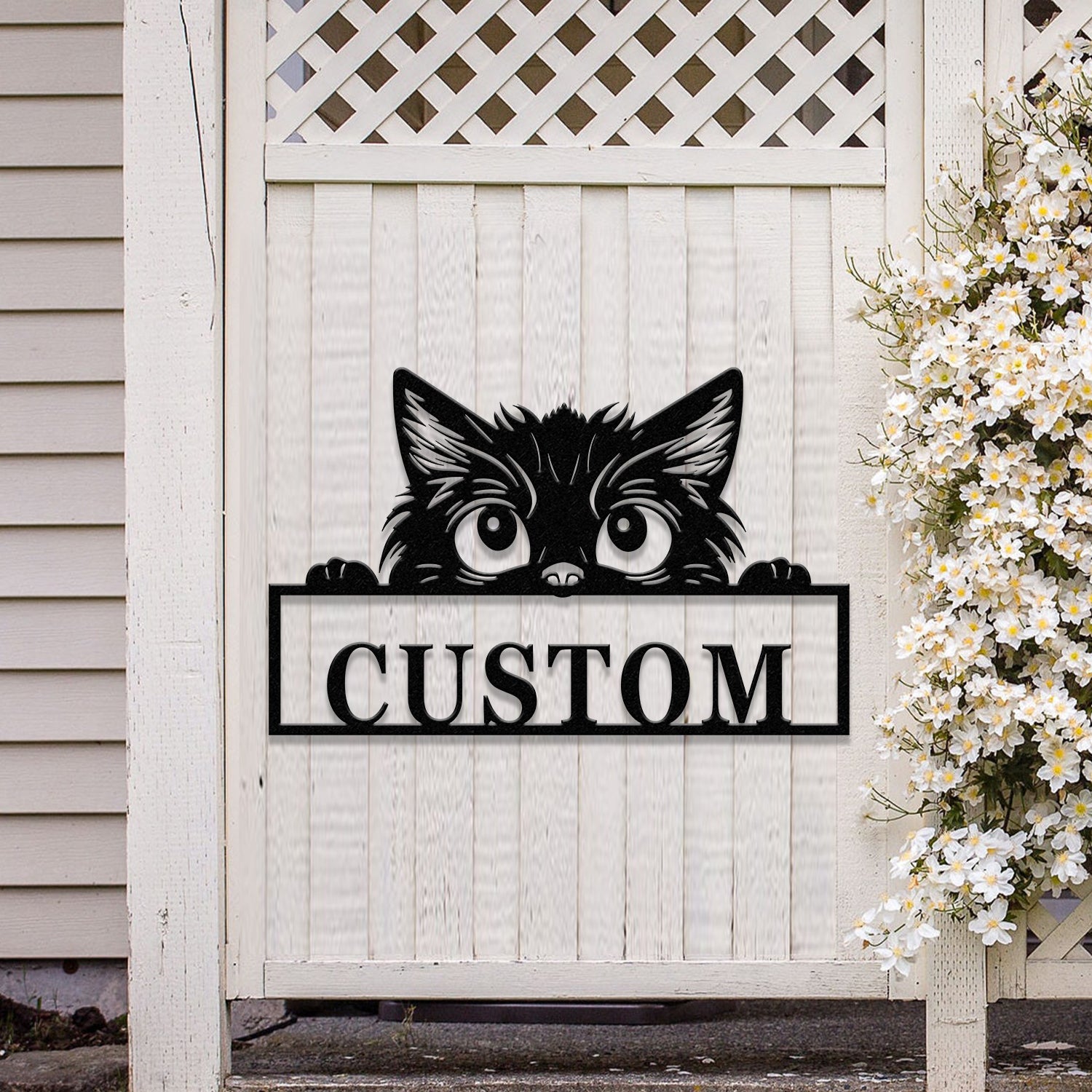 Custom Cat Sign with LED Lights - Personalized Cat Name Door Hanger - Metal Peeking Cat Wall Art - Kitten Welcome Sign & Cat Lover Gift