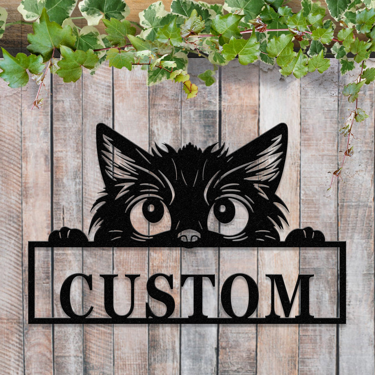 Custom Cat Sign with LED Lights - Personalized Cat Name Door Hanger - Metal Peeking Cat Wall Art - Kitten Welcome Sign & Cat Lover Gift