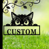 Custom Cat Sign with LED Lights - Personalized Cat Name Door Hanger - Metal Peeking Cat Wall Art - Kitten Welcome Sign & Cat Lover Gift