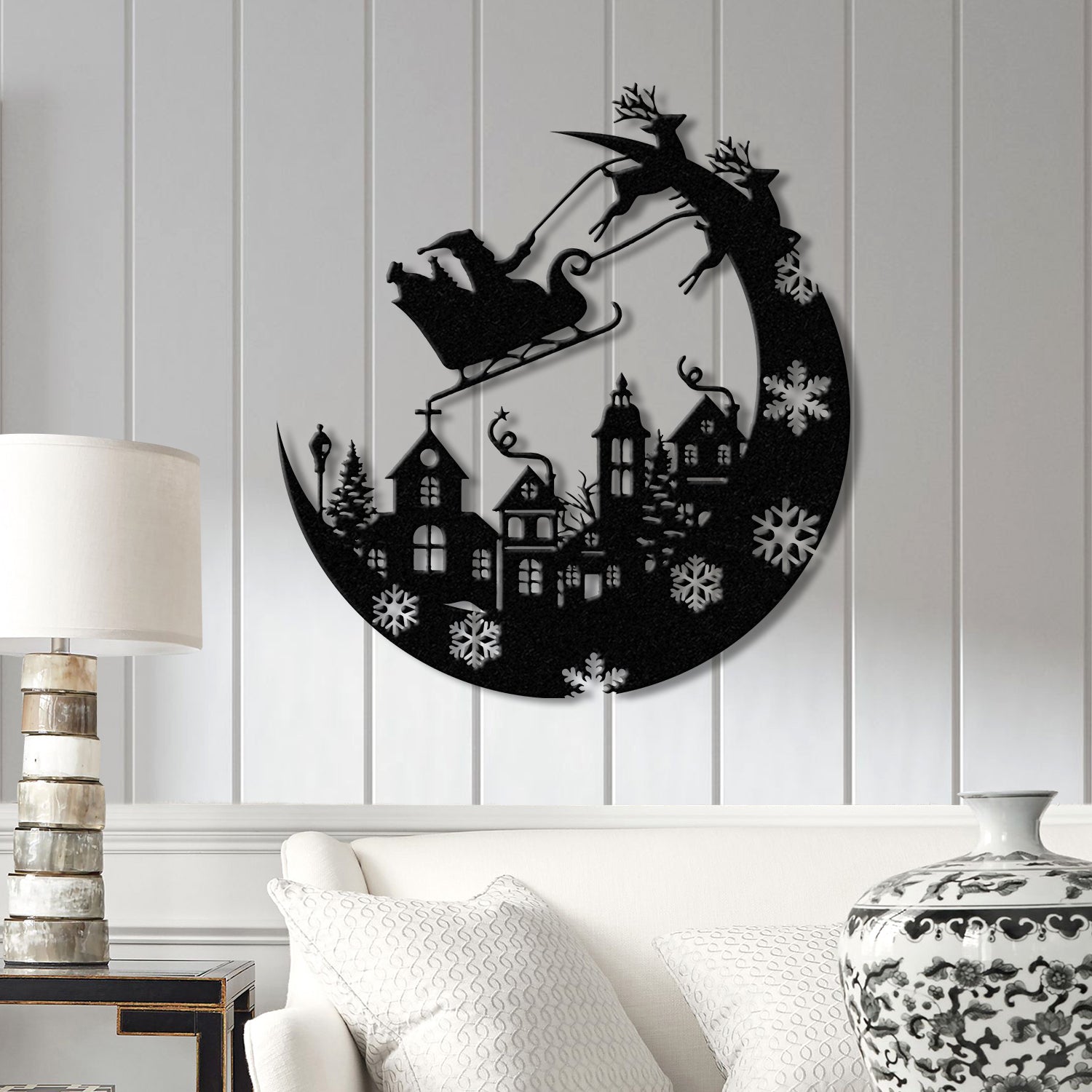 Christmas Sleigh Metal Sign with LED Light – Custom Santa and Reindeer Wall Art – Perfect Holiday Decoration for Indoors or Outdoors