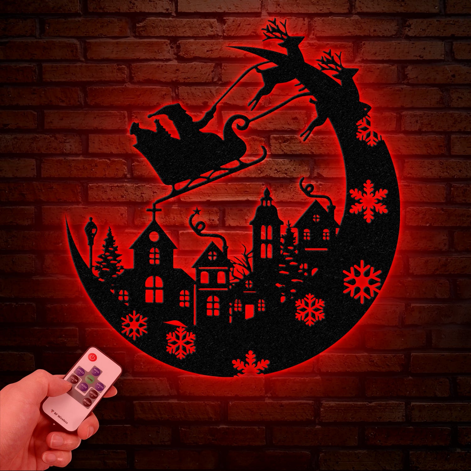Christmas Sleigh Metal Sign with LED Light – Custom Santa and Reindeer Wall Art – Perfect Holiday Decoration for Indoors or Outdoors