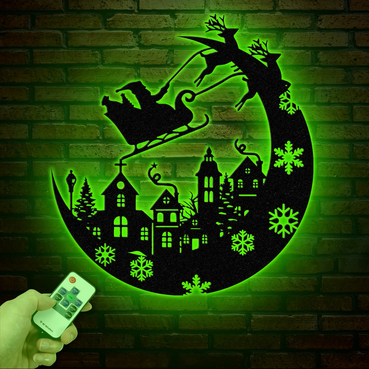 Christmas Sleigh Metal Sign with LED Light – Custom Santa and Reindeer Wall Art – Perfect Holiday Decoration for Indoors or Outdoors