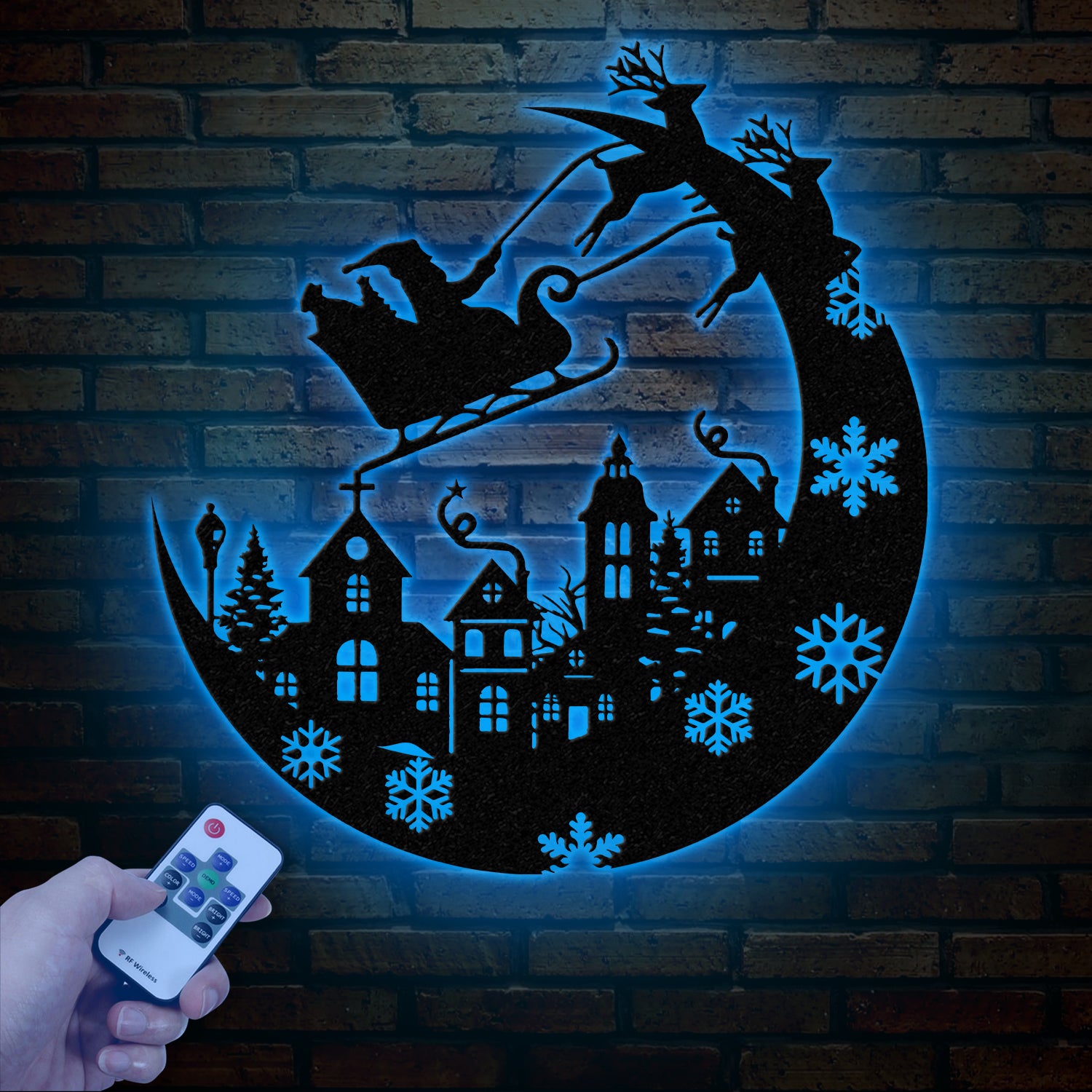 Christmas Sleigh Metal Sign with LED Light – Custom Santa and Reindeer Wall Art – Perfect Holiday Decoration for Indoors or Outdoors
