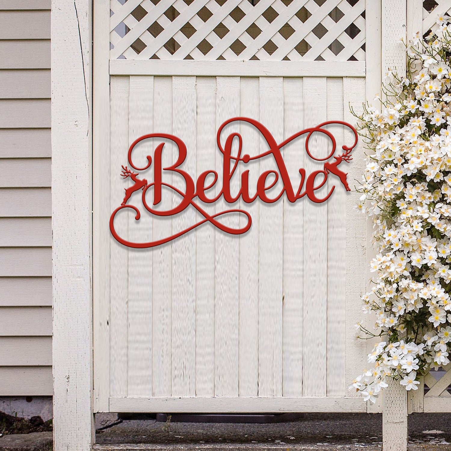 Custom Believe Metal Sign with Reindeer, Christmas Holiday Sign for Home Decor, Perfect for Living Room, Entryway, Festive Holiday Display