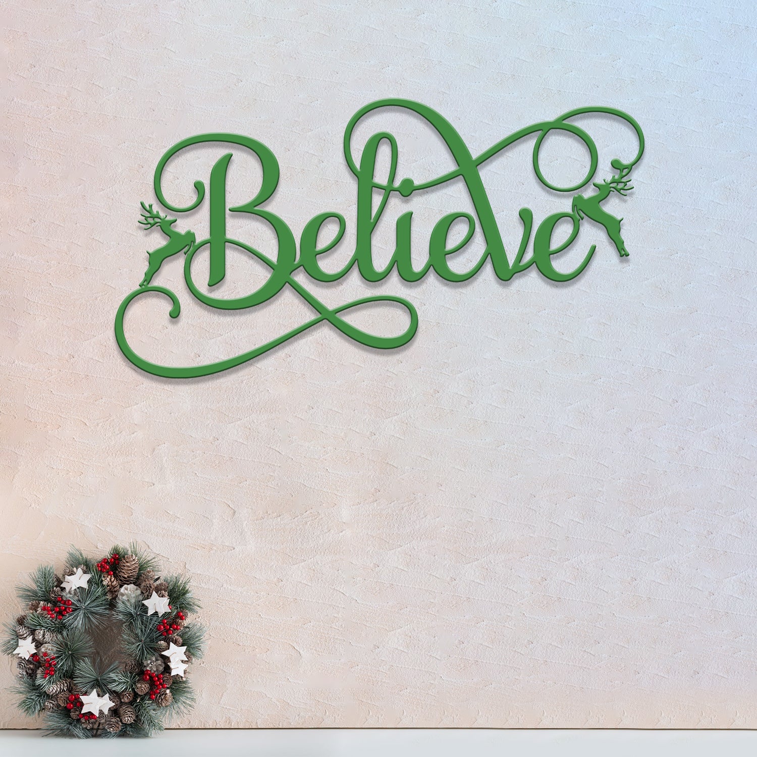 Custom Believe Metal Sign with Reindeer, Christmas Holiday Sign for Home Decor, Perfect for Living Room, Entryway, Festive Holiday Display