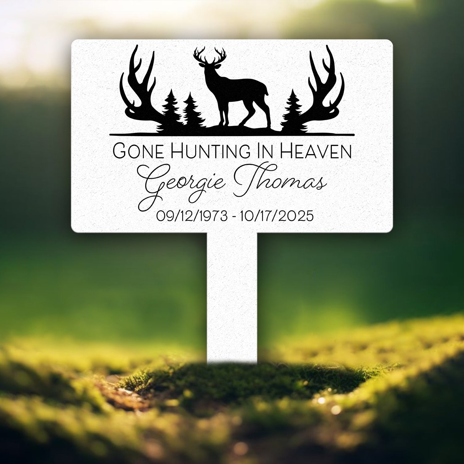 Custom Memorial Hunting Sign – Personalized Metal Grave Marker for Hunters – "Gone Hunting in Heaven" Outdoor Tribute Sign