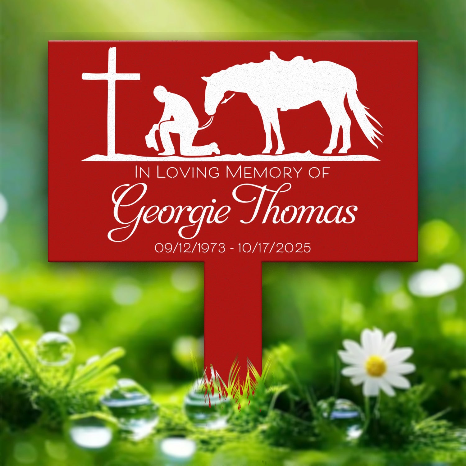 Custom Name Cowboy Kneeling At Cross Memorial Stake, Cowboy Sympathy Gift, Memorial Plaque, Country Western Theme Grave Plaque