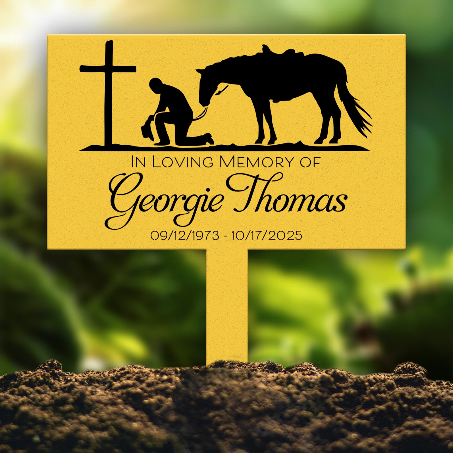 Custom Name Cowboy Kneeling At Cross Memorial Stake, Cowboy Sympathy Gift, Memorial Plaque, Country Western Theme Grave Plaque