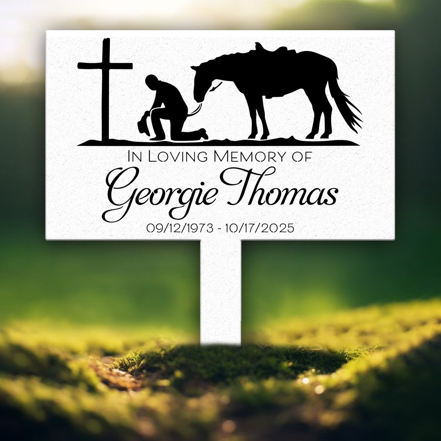 Custom Name Cowboy Kneeling At Cross Memorial Stake, Cowboy Sympathy Gift, Memorial Plaque, Country Western Theme Grave Plaque