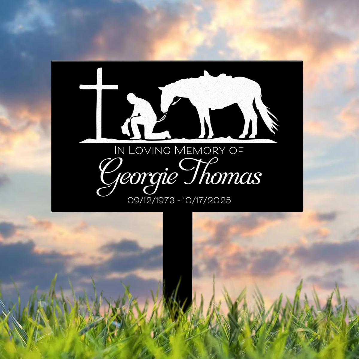 Custom Name Cowboy Kneeling At Cross Memorial Stake, Cowboy Sympathy Gift, Memorial Plaque, Country Western Theme Grave Plaque