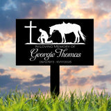 Custom Name Cowboy Kneeling At Cross Memorial Stake, Cowboy Sympathy Gift, Memorial Plaque, Country Western Theme Grave Plaque