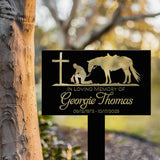 Western Cowboy Memorial Plaque with Horse and Cross - Personalized Grave Marker for Outdoor Yard - Custom Cowboy Metal Sign