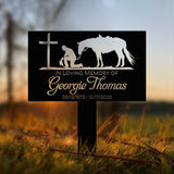 Western Cowboy Memorial Plaque with Horse and Cross - Personalized Grave Marker for Outdoor Yard - Custom Cowboy Metal Sign